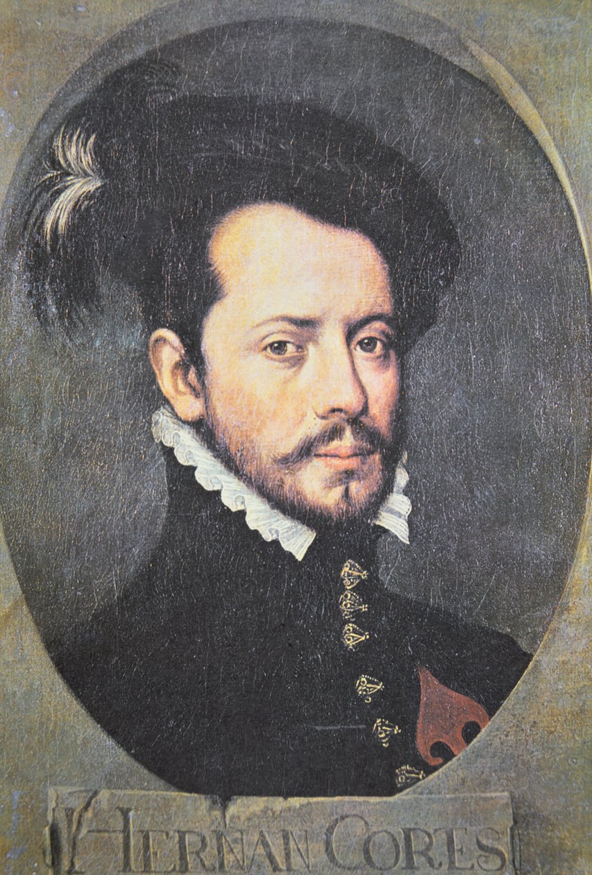 Retrato de Hernan Cortes (cor litho) de School Spanish