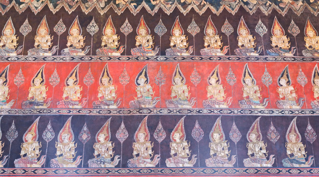 Pinturas murais na capela de Buddhaisawan, palácio de Wang Na (pintura) de School Thai