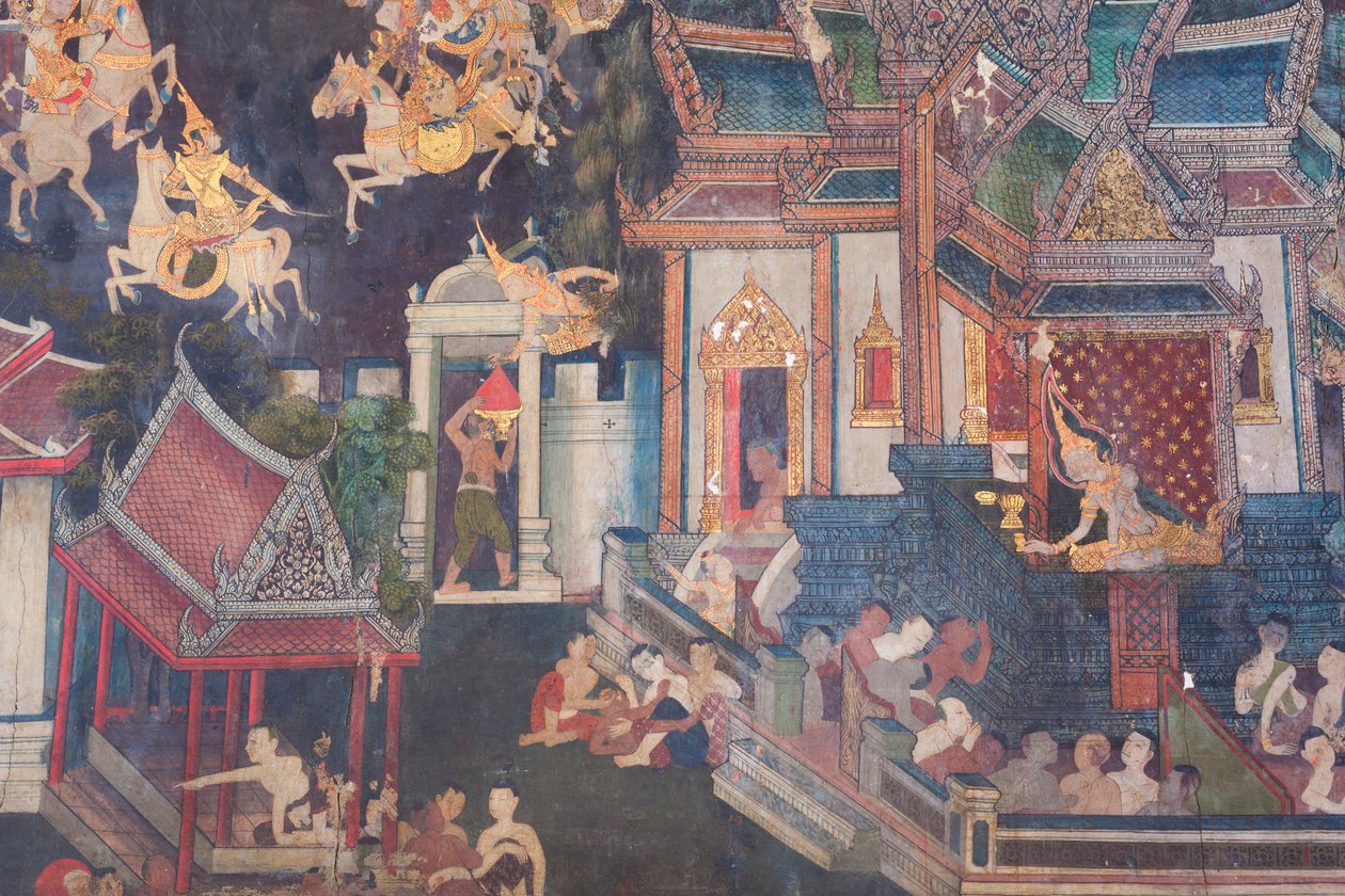 Murais da capela de Buddhaisawan, palácio de Wang Na (pintura) de School Thai