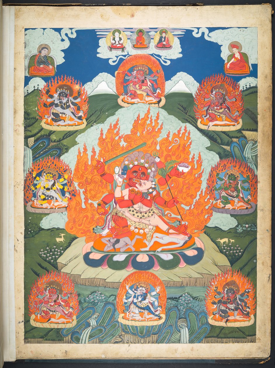 Adicionar. Ou. 3047  Um dos 12 desenhos representando divindades tibetanas por um artista tibetano, provavelmente em Lhasa, c.1800    (guache sobre papel) de School Tibetan
