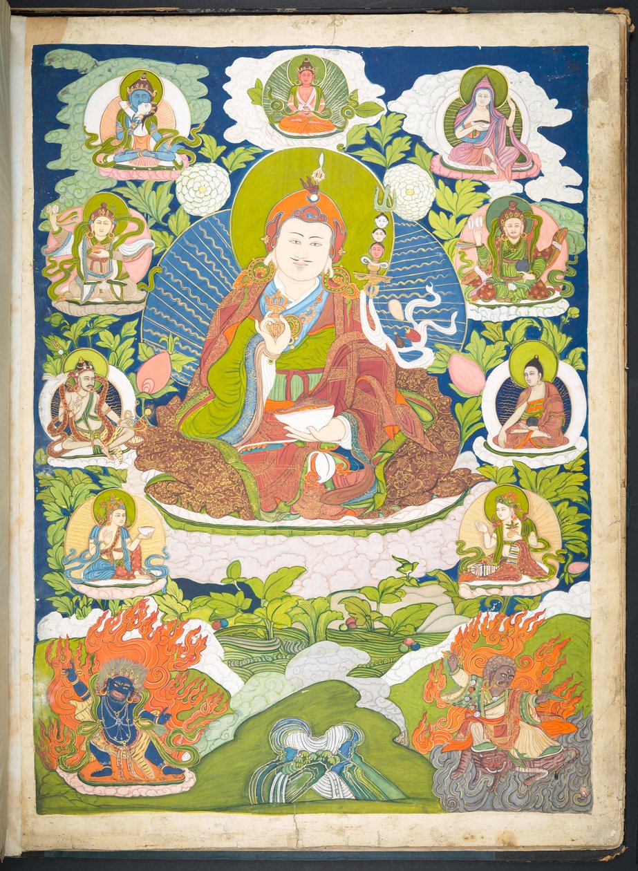 Adicionar. Ou. 3048    Um dos 12 desenhos representando divindades tibetanas por um artista tibetano, provavelmente em Lhasa, c.1800    (guache sobre papel) de School Tibetan