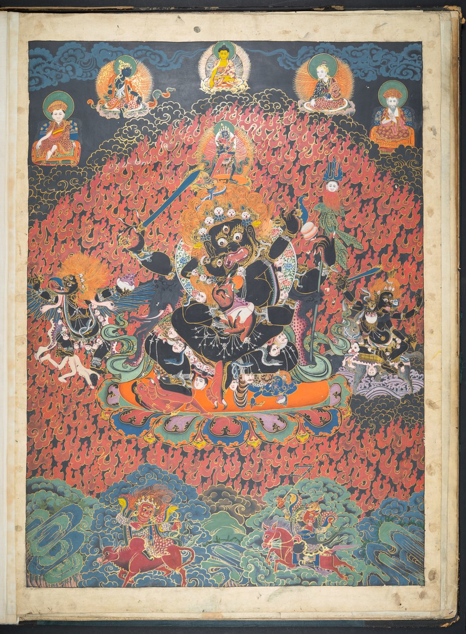 Acrescentar. Ou. 3049 Um dos 12 desenhos representando divindades tibetanas por um artista tibetano, provavelmente em Lhasa, c.1800 (gouache sobre papel) de School Tibetan