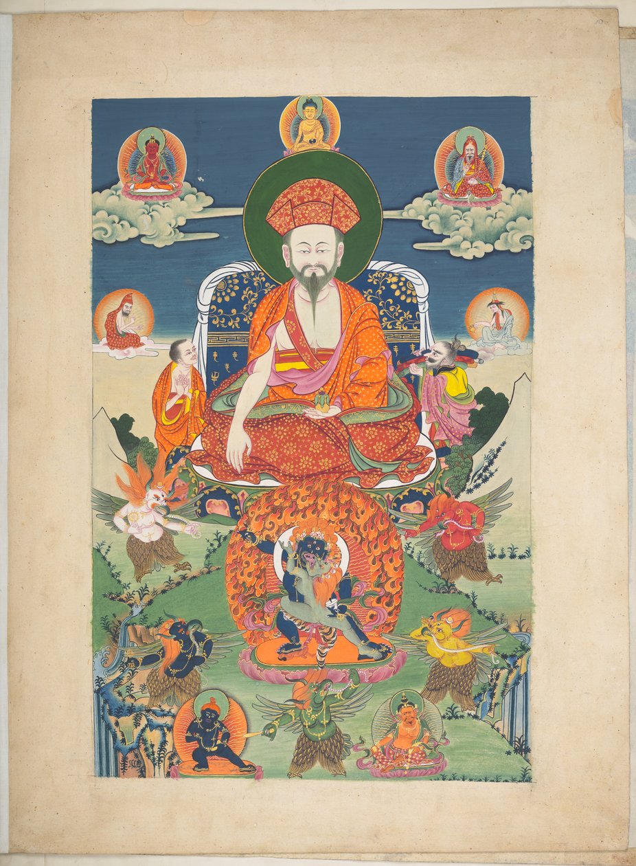 Acrescentar. Ou. 3056 Um dos 12 desenhos representando divindades tibetanas por um artista tibetano, provavelmente em Lhasa, c.1800 (gouache sobre papel) de School Tibetan
