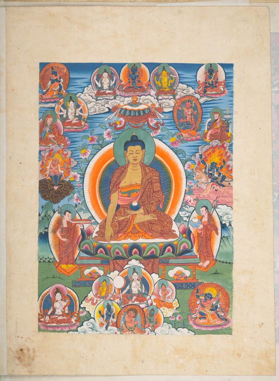 Adicionar. Ou. 3057  Um dos 12 desenhos representando divindades tibetanas por um artista tibetano, provavelmente em Lhasa, c.1800    (guache sobre papel) de School Tibetan