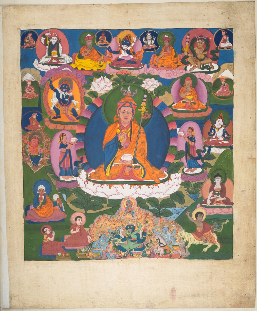 Adicionar. Ou. 3058    Um dos 12 desenhos representando divindades tibetanas por um artista tibetano, provavelmente em Lhasa, c.1800    (guache sobre papel) de School Tibetan