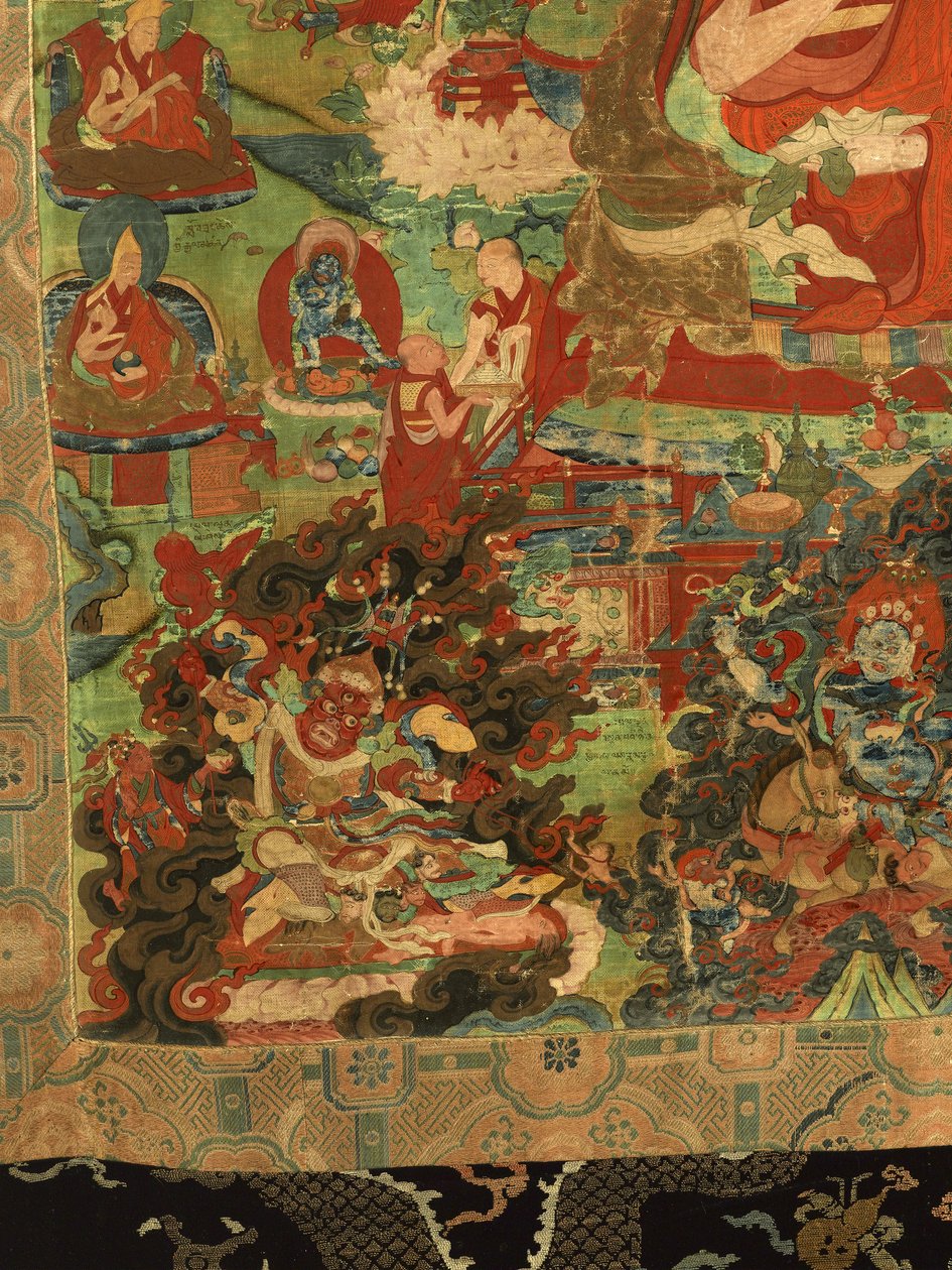 Detalhe do Terceiro Panchen Lama Losan Penden Yeshe (guache sobre pano) de School Tibetan