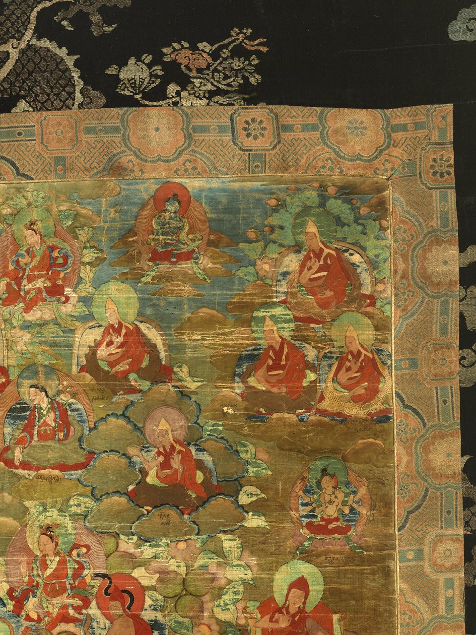 Detalhe do Terceiro Panchen Lama Losan Penden Yeshe (guache sobre pano) de School Tibetan