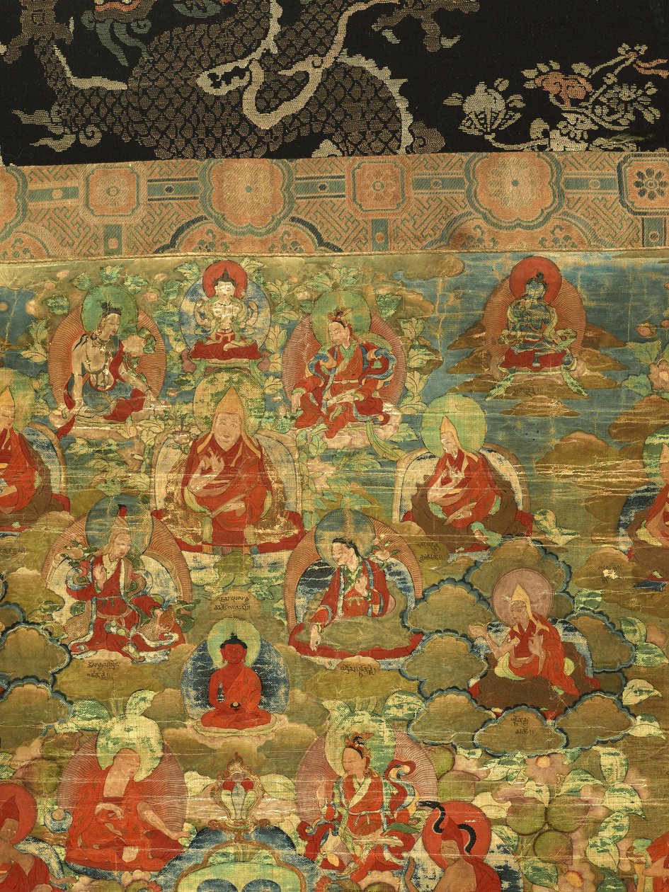 Detalhe do Terceiro Panchen Lama Losan Penden Yeshe (guache sobre pano) de School Tibetan