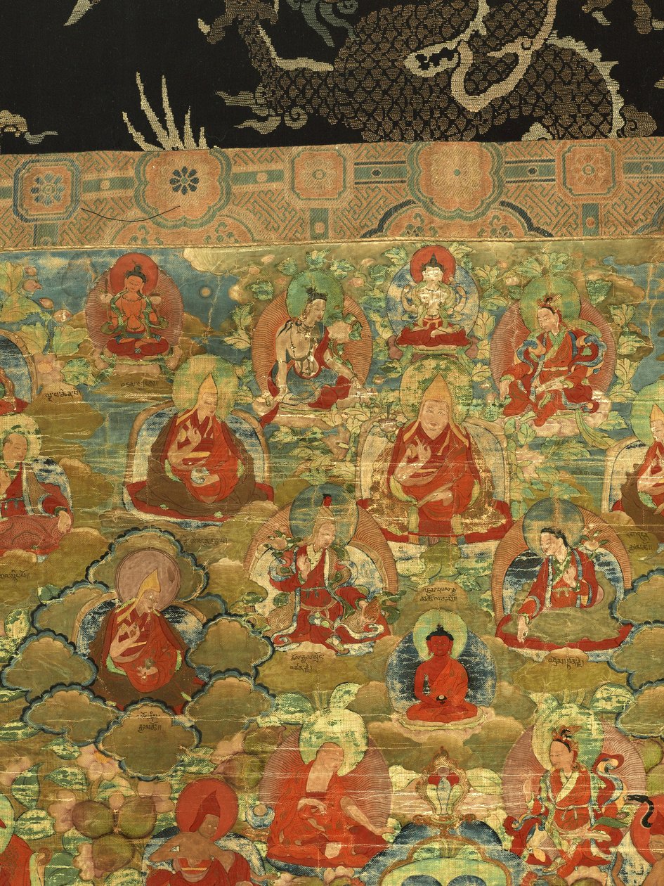 Detalhe do Terceiro Panchen Lama Losan Penden Yeshe (guache sobre pano) de School Tibetan