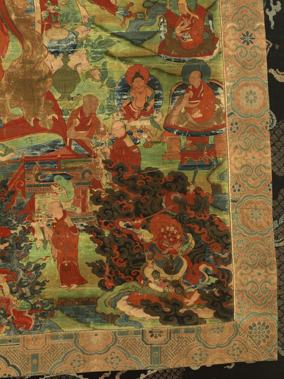 Detalhe do Terceiro Panchen Lama Losan Penden Yeshe (guache sobre pano) de School Tibetan
