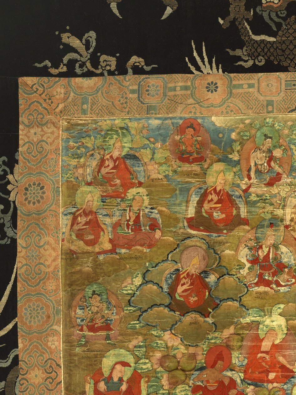 Detalhe do Terceiro Panchen Lama Losan Penden Yeshe (guache sobre pano) de School Tibetan