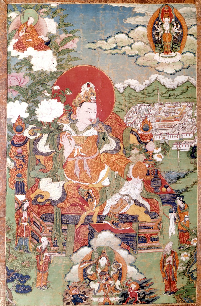 Rei do Tibete Sung-Tsen-Gampo do século VII. Tibetano Thai-ka, Musée Guimet, Paris de School Tibetan