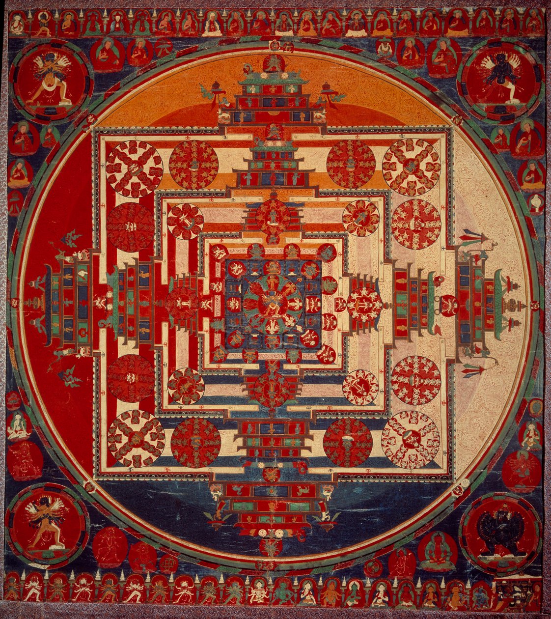 Mandala de Vajravarami a deusa dança (no centro) seu nome significa "adamantine laie". Tibete, século XIX. Paris, Musee Guimet de School Tibetan