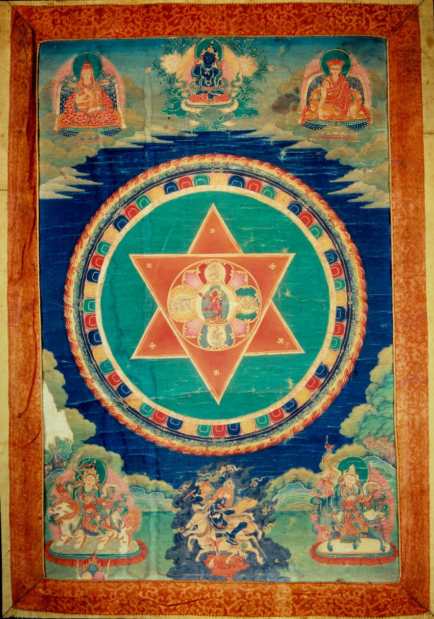 Mandala de vajravarami a deusa dança (no centro) seu nome significa "adamantine laie". Tibete de School Tibetan