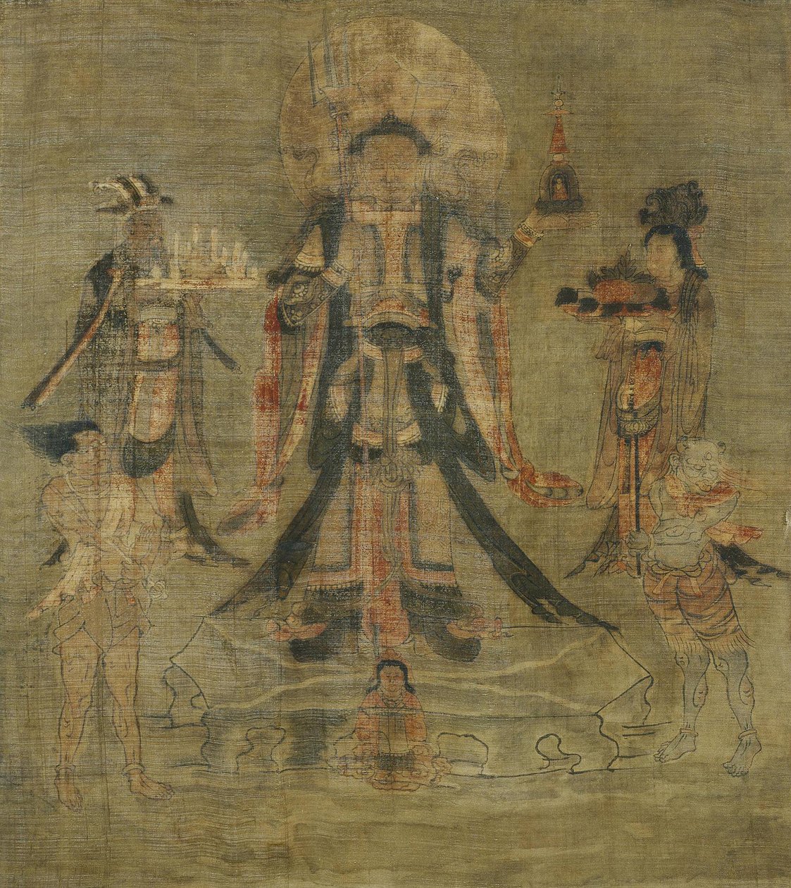 Cultura Tibetana : Vaisravana Bishamonten, a Guardiã do Norte. Tinta sobre seda, tamanho : 62,5x53 de School Tibetan