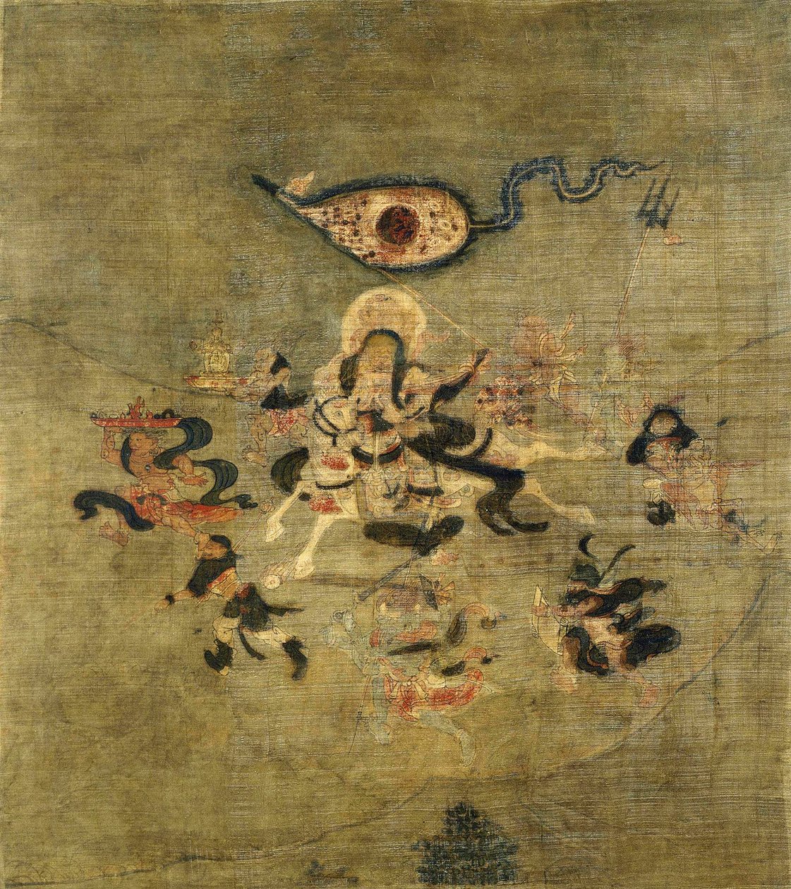 Cultura Tibetana : Vaisravana Bishamonten, a Guardiã do Norte. Tempera sobre seda, tamanho : 61,5x55 de School Tibetan