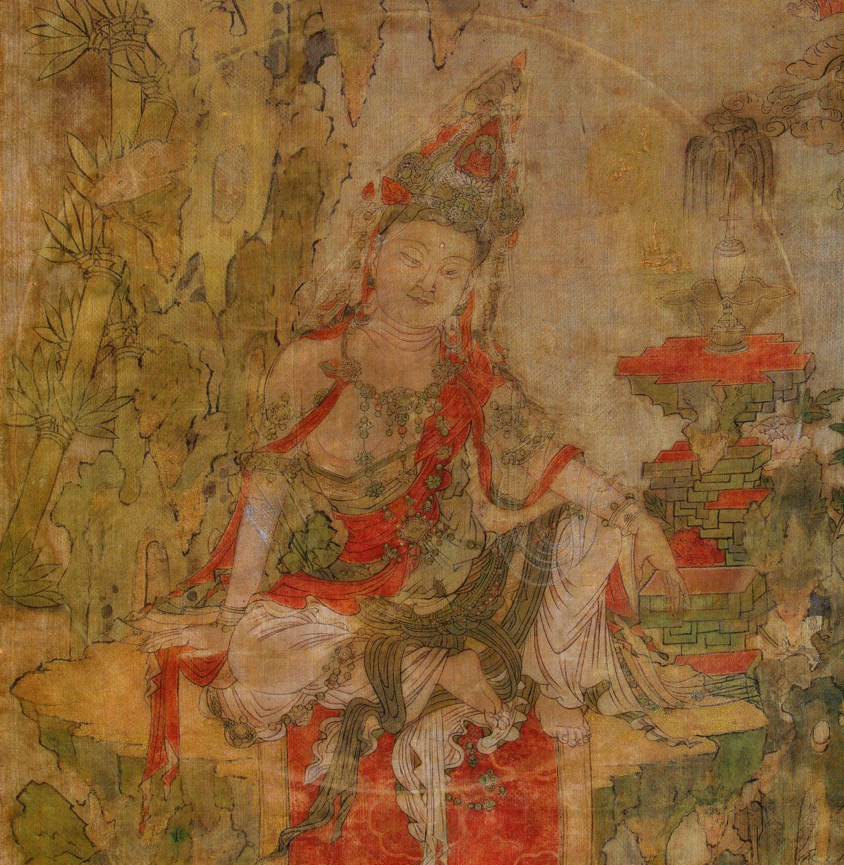 Cultura tibetana : Água e Lua Kuan-Yin (Guanyin). Tempera sobre seda, tamanho : 101,5x59,5, início do século 12, Ermida do Estado, São Petersburgo. de School Tibetan