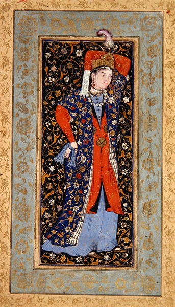 Dançarina com lenços em cada mão, c.1560 (guache com tinta e ouro sobre papel) de School Uzbek