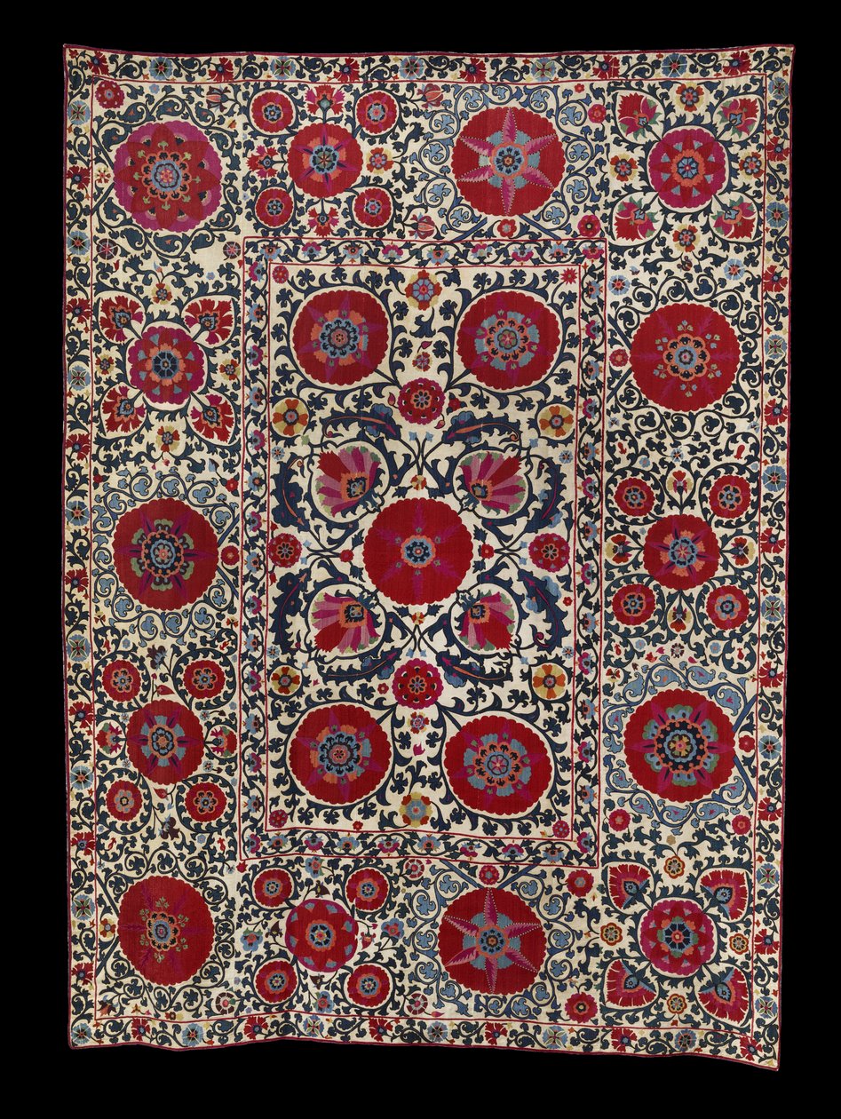 Shakhrisyabz Suzani, c. 1800 (bordado de seda sobre base de algodão) de School Uzbek