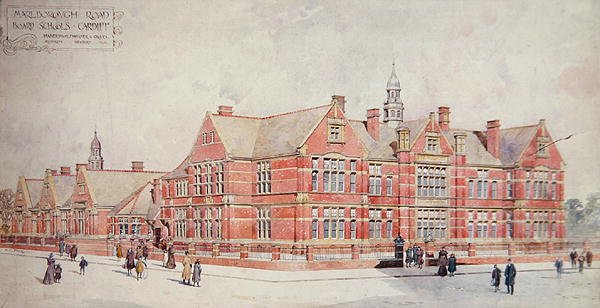 Marlborough Road Board Schools, Cardiff, início do século XX (cor litho) de School Welsh