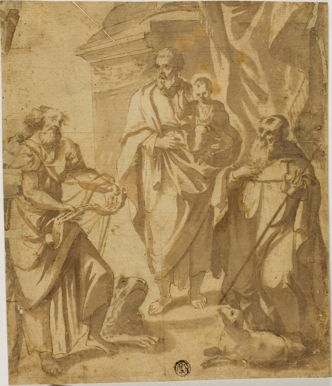 São José e o Menino Jesus, com os Santos Marcos e Antônio de School of Guido Reni