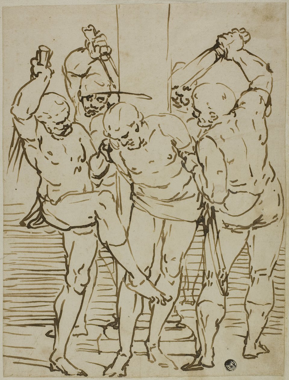 Flagelação de Cristo de School of Luca Cambiaso