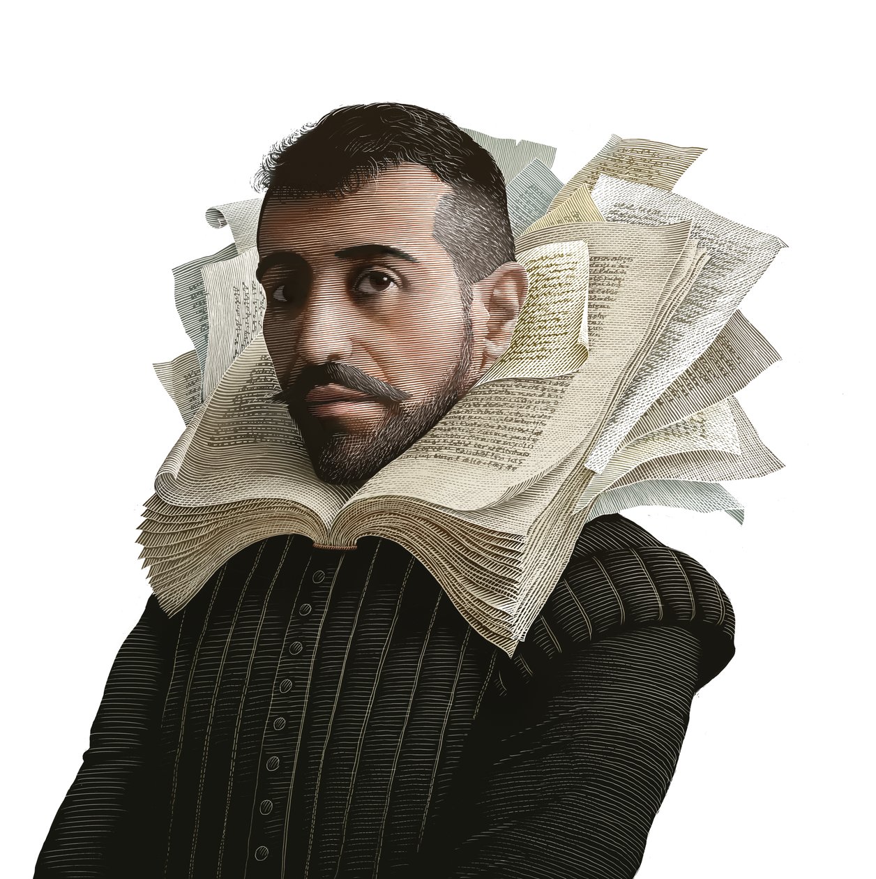 Cervantes, 2014 (scratchboard, colorido digitalmente) de Scott McKowen