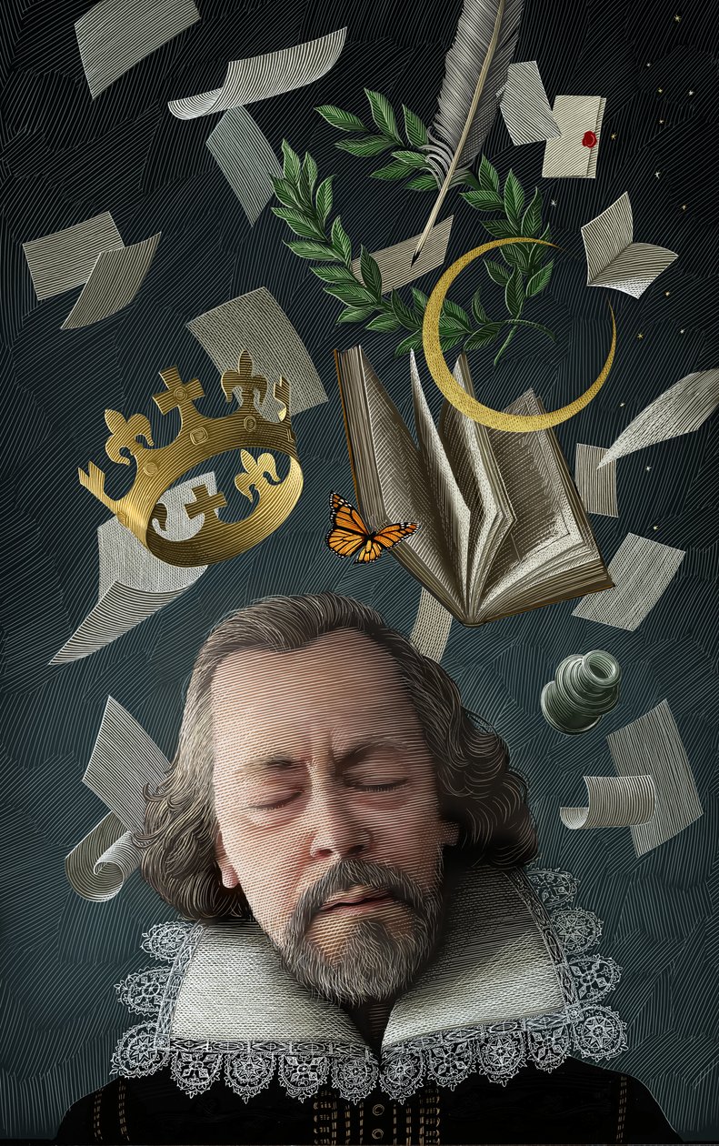 Sonho de Shakespeare, 2016 (scratchboard, colorido digitalmente) de Scott McKowen