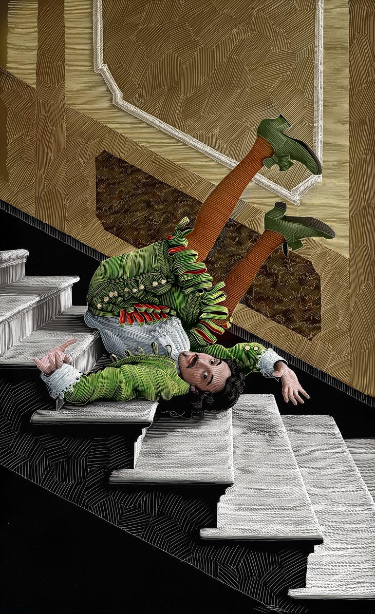 The Bungler, 2017 (scratchboard, colorido digitalmente) de Scott McKowen