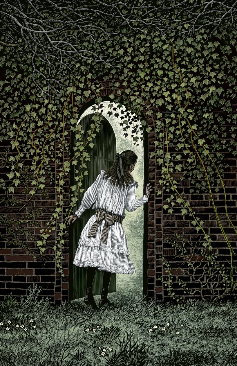 O Jardim Secreto, 2004 (scratchboard, colorido digitalmente) de Scott McKowen