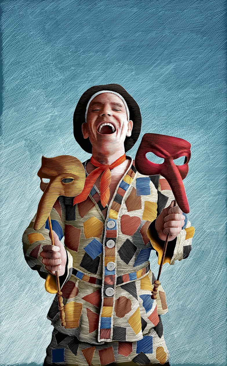 The Servant of Two Masters, 2018 (scratchboard, colorido digitalmente) de Scott McKowen