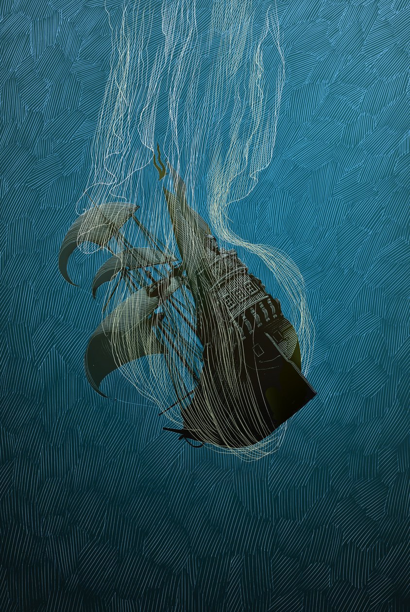 A Tempestade, 2014 (scratchboard, colorido digitalmente) de Scott McKowen