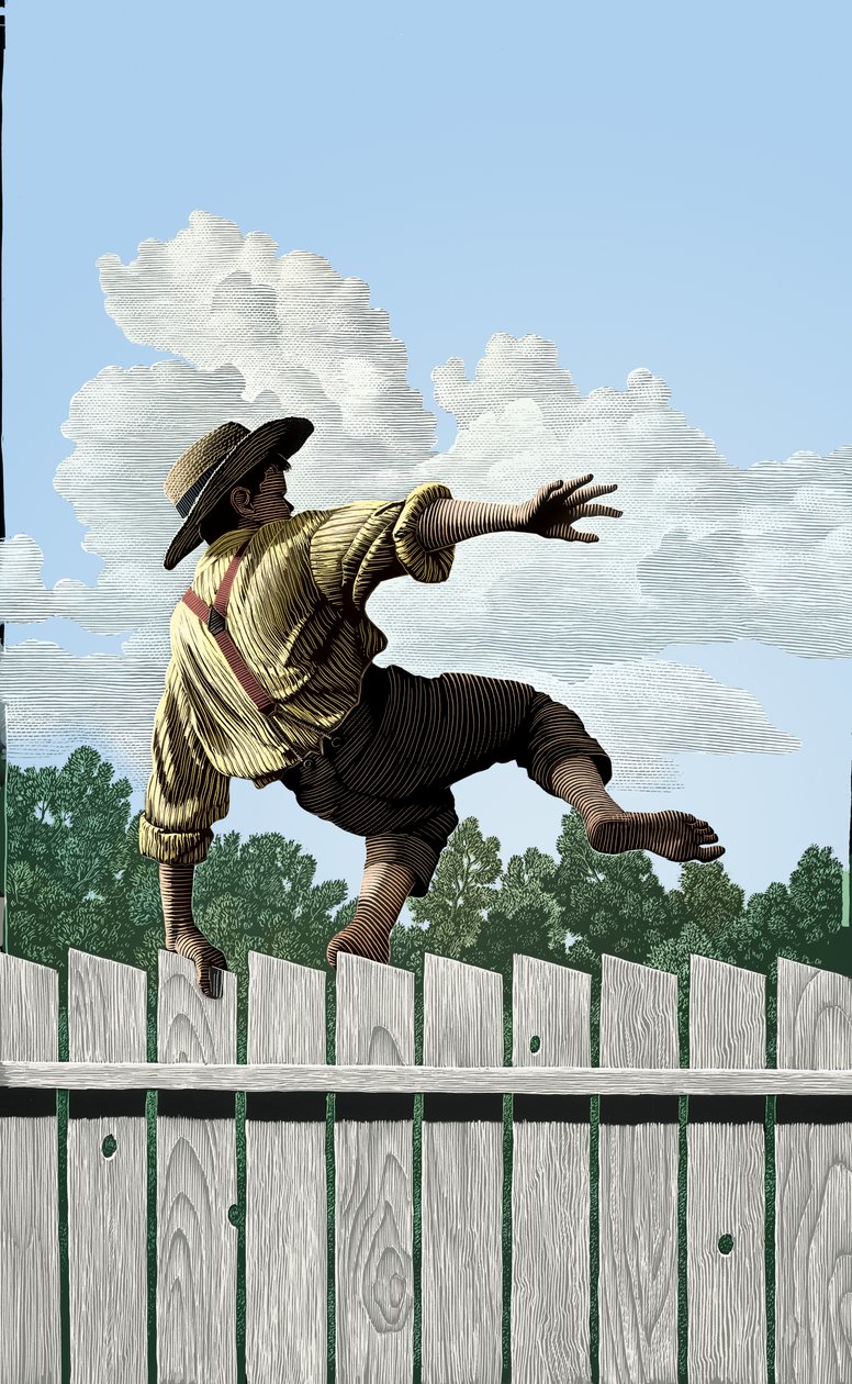 Tom Sawyer, 2004 (scratchboard, colorido digitalmente) de Scott McKowen