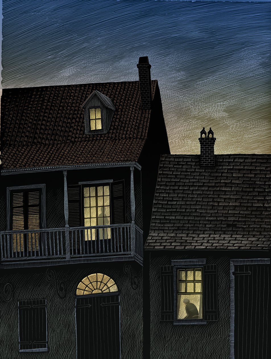 Vieux Carré, 2009 (scratchboard, colorido digitalmente) de Scott McKowen
