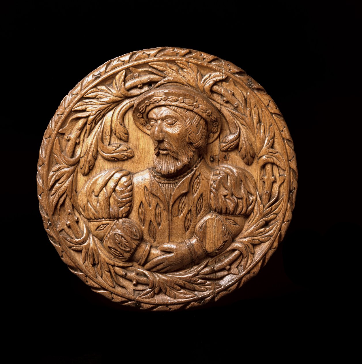 Roundel, pensado para representar James V (1512-42) da Escócia, do teto da Kings Presence Chamber em Stirling Castle, 1540 (carvalho) de Scottish School