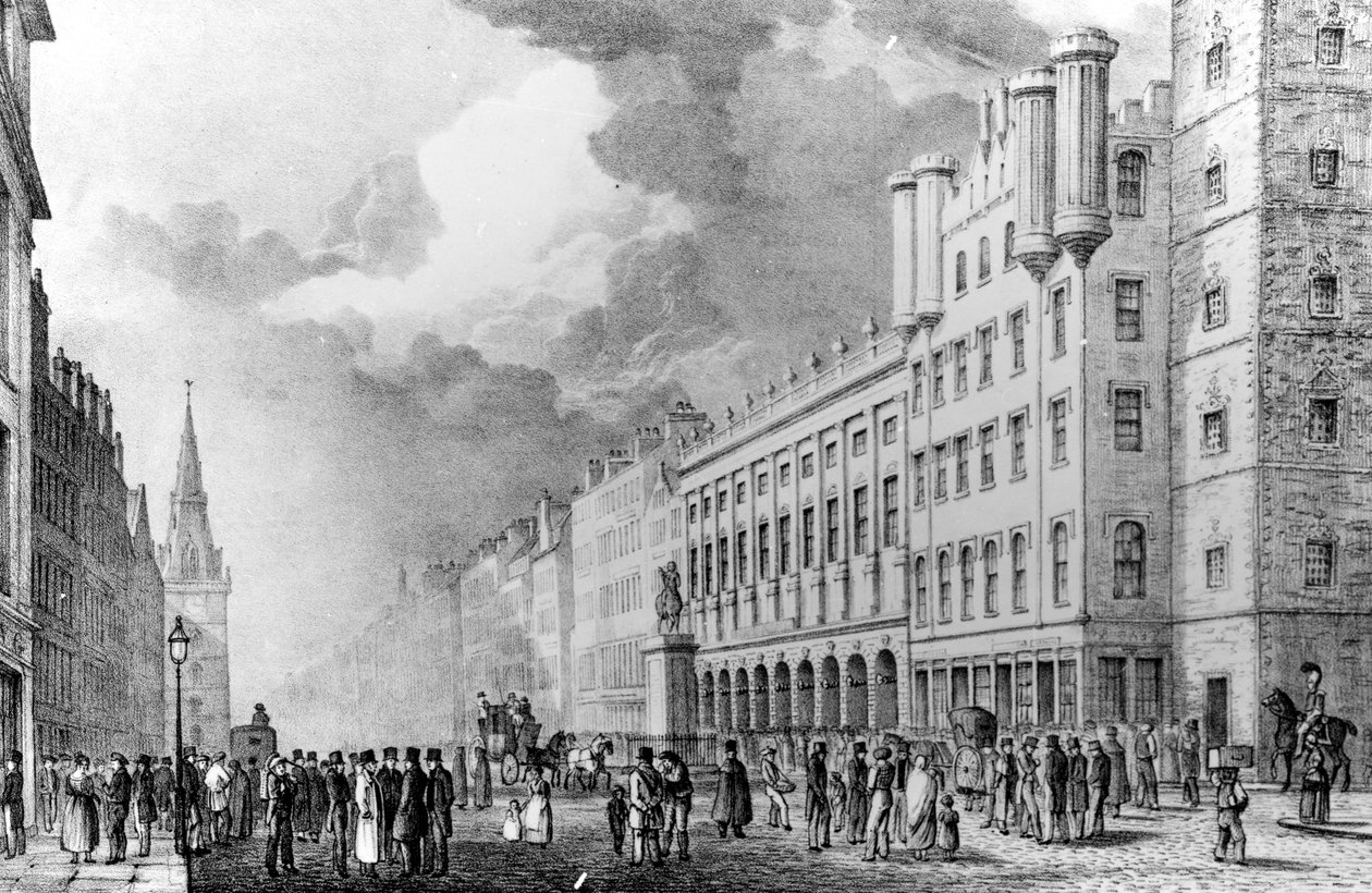 The Trongate of Glasgow, impressão feita por David Allan de Scottish School