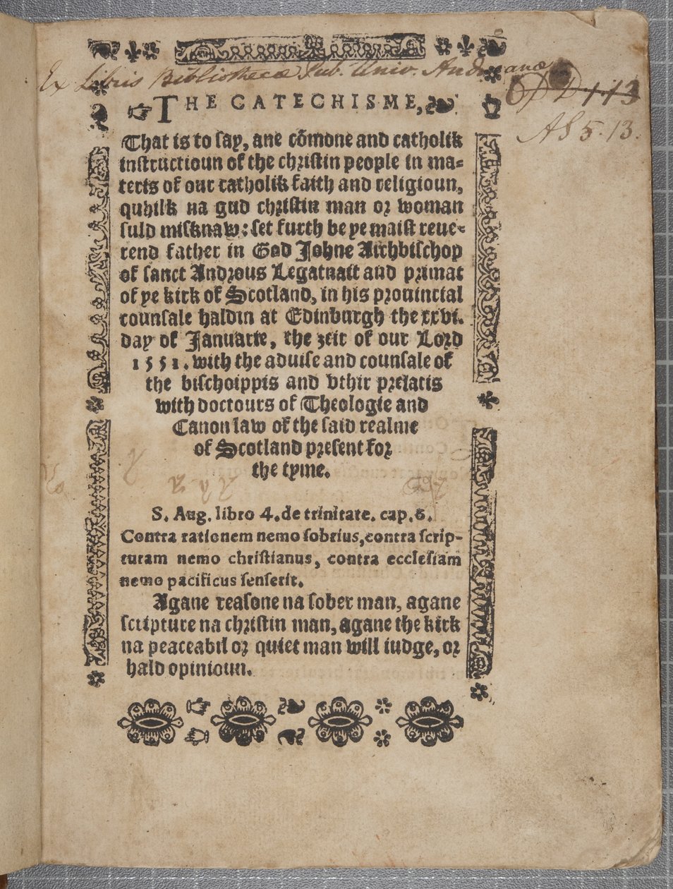 Página de título do The Catechisme, 1552 de Scottish School