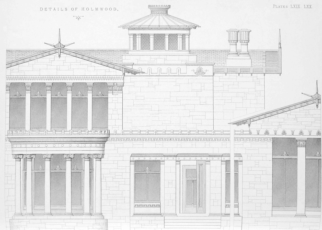 Vista exterior detalhada de Holmwood, Glasgow (gravura) de Scottish School