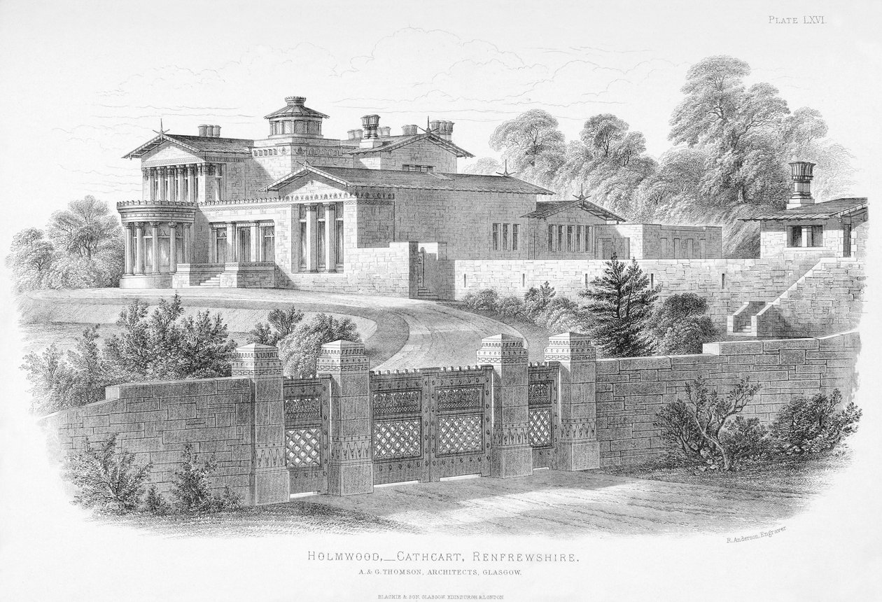 Vista exterior de Holmwood, Glasgow (gravura) de Scottish School