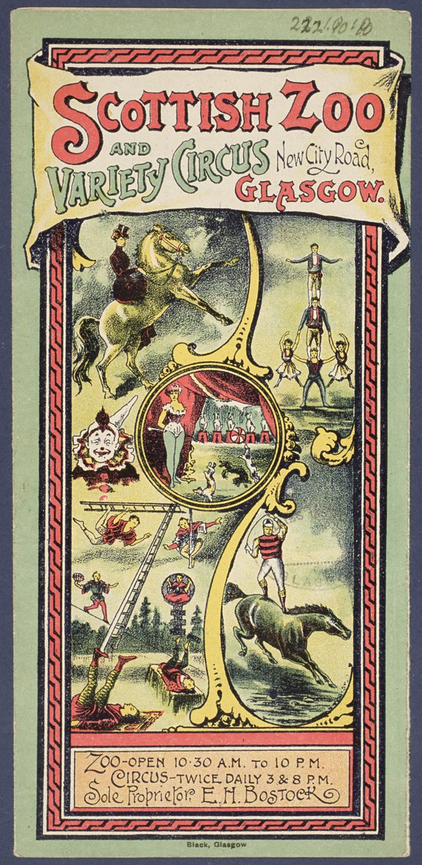 Folheto de divulgação do circo escocês de zoológicos e variedades, c.1890 de Scottish School