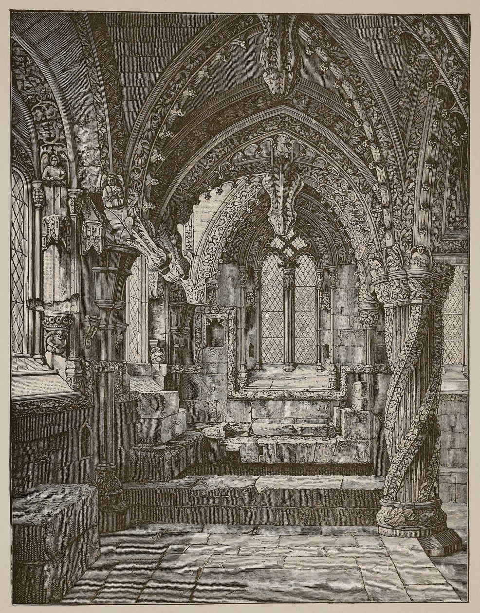 Canto sudeste de Lady Chapel, Rosslyn (foto sépia) de Scottish School