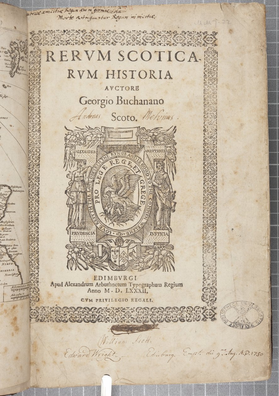 A página de título de História Scoticarum, por George Buchanan de Scottish School