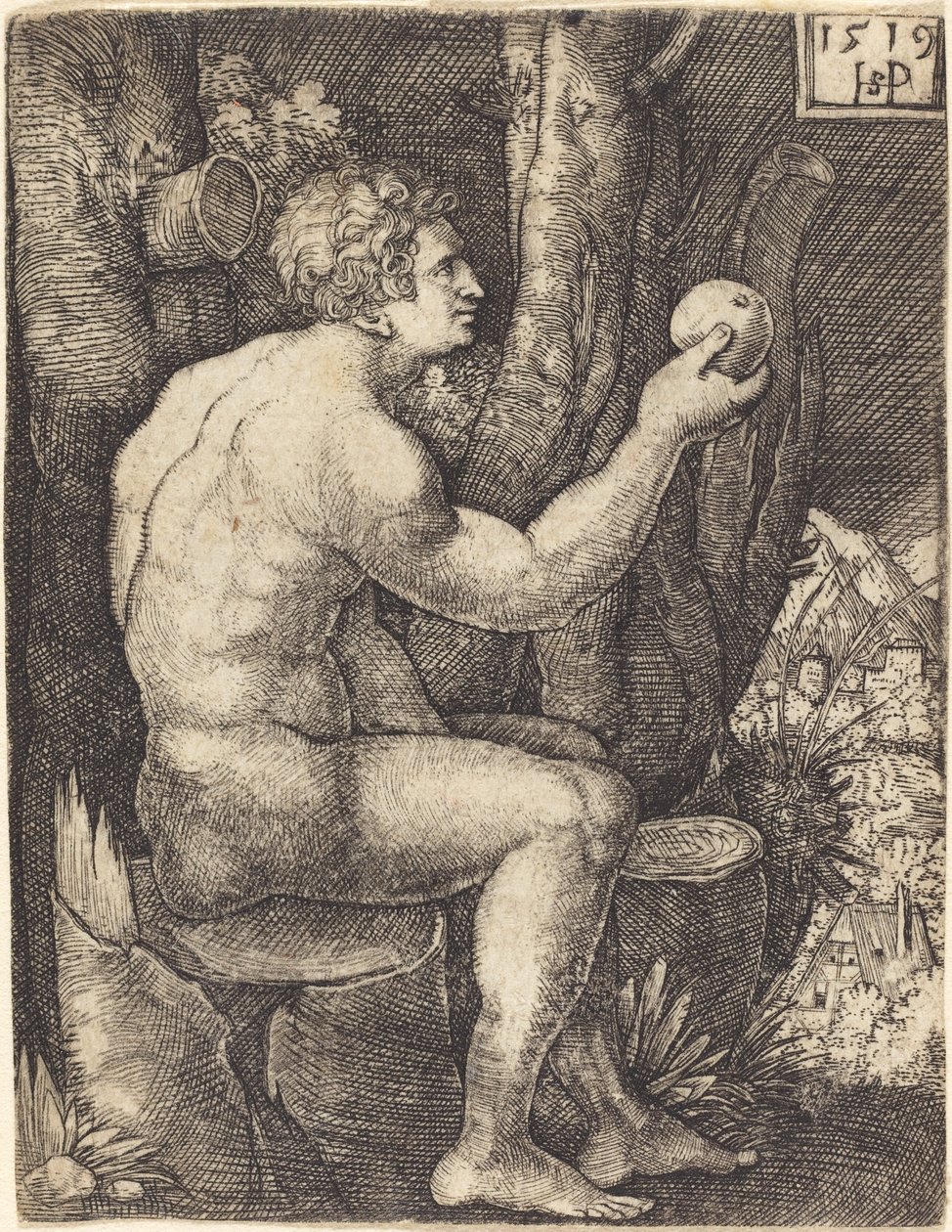 Adam Sentado de Sebald Beham