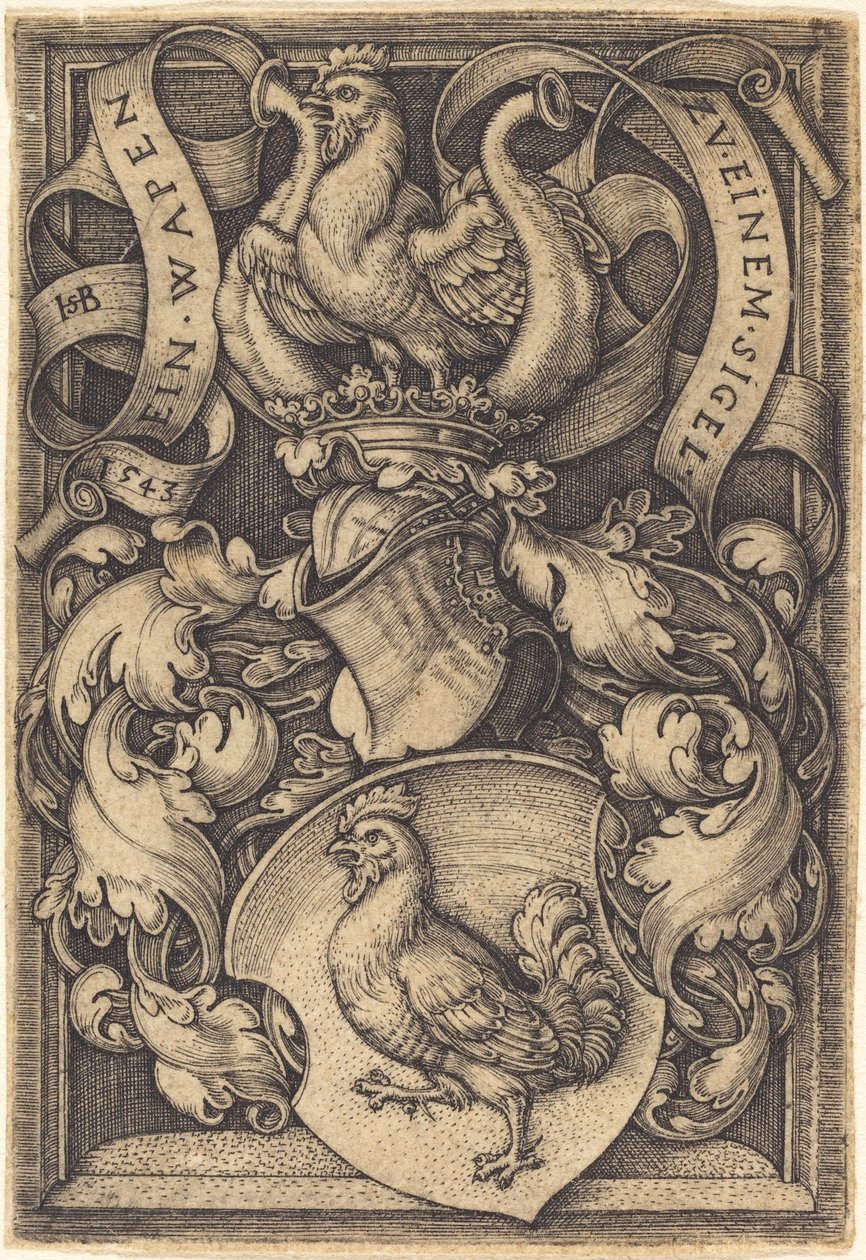 Brasão com um galo de Sebald Beham