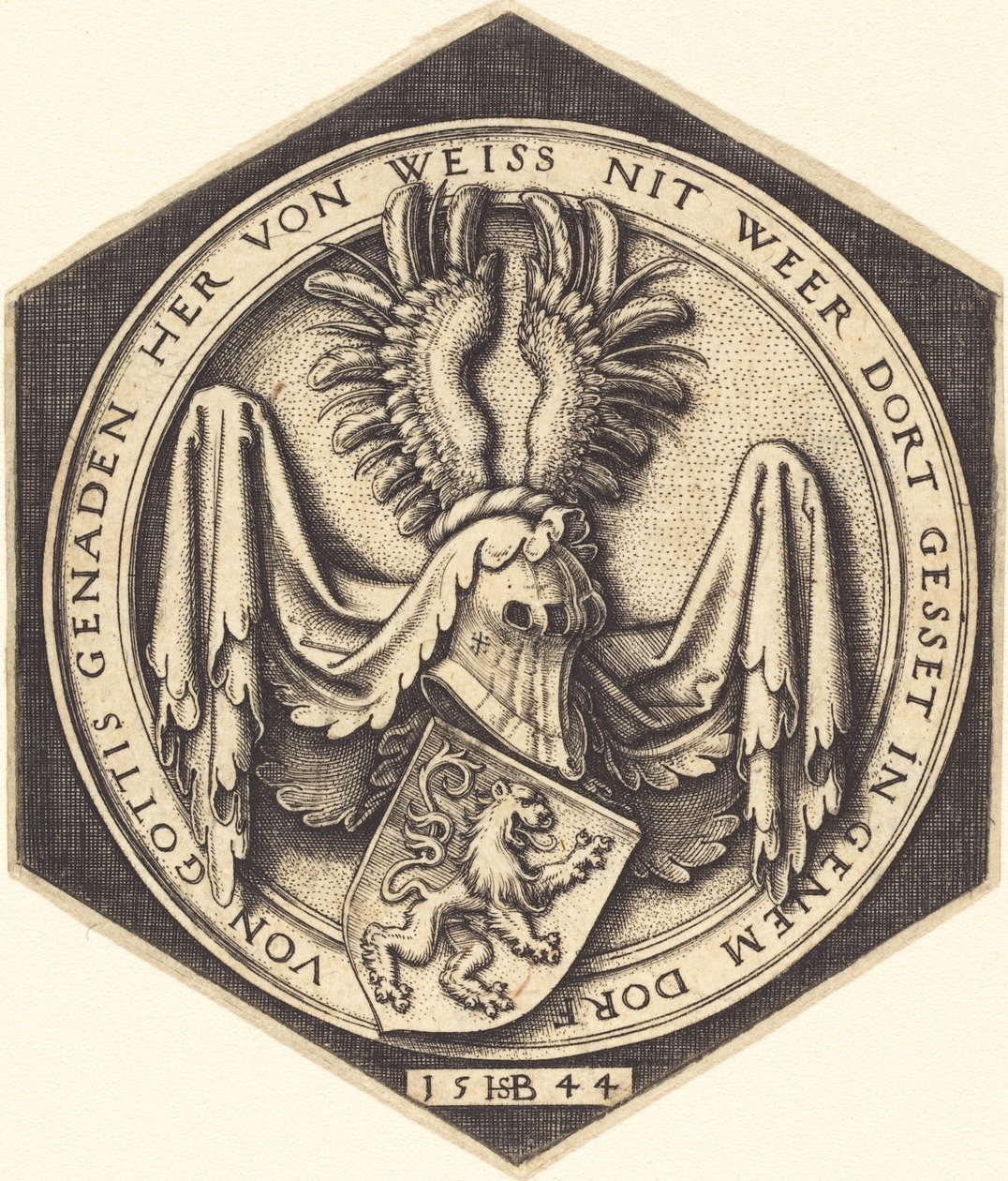Brasão de armas com um leão de Sebald Beham