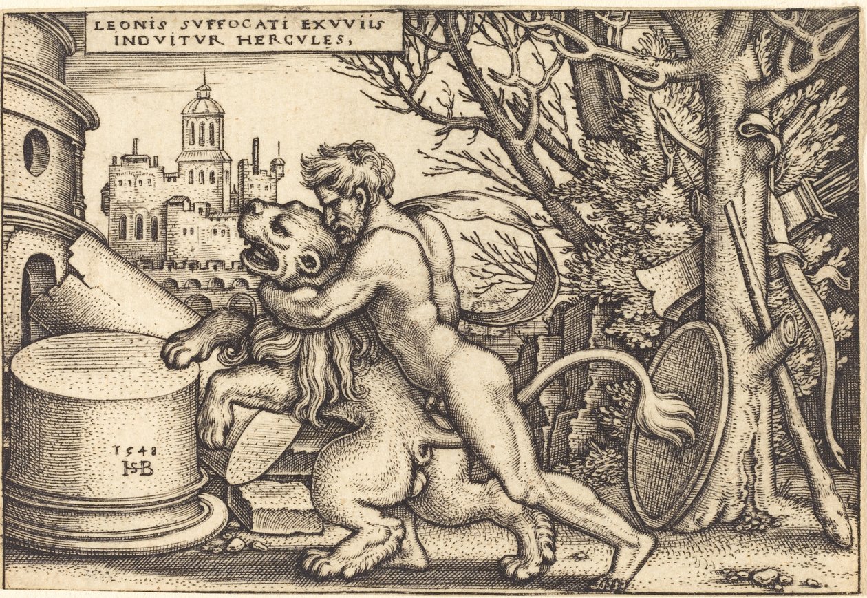 Hércules matando o leão de Nemean de Sebald Beham