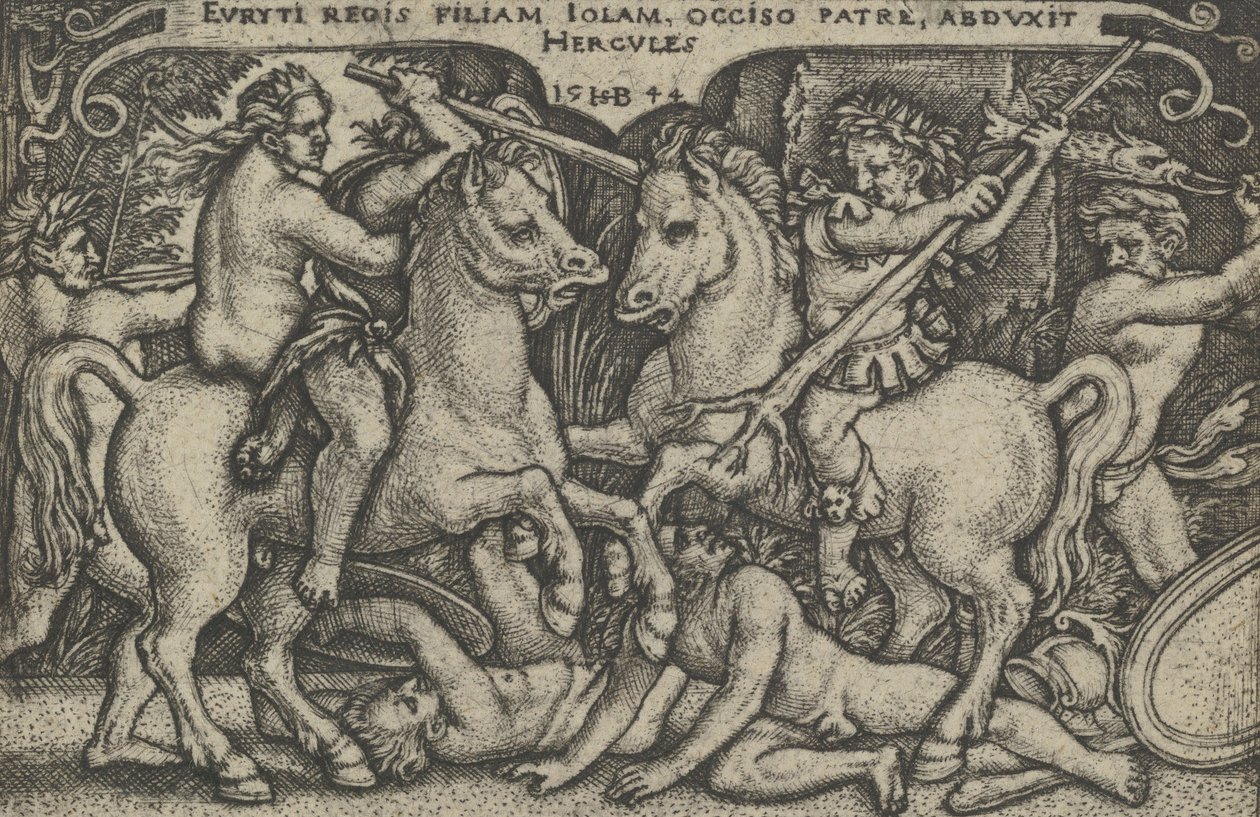 Hércules sequestrando Iole, de The Labors of Hercules, 1544. de Sebald Beham