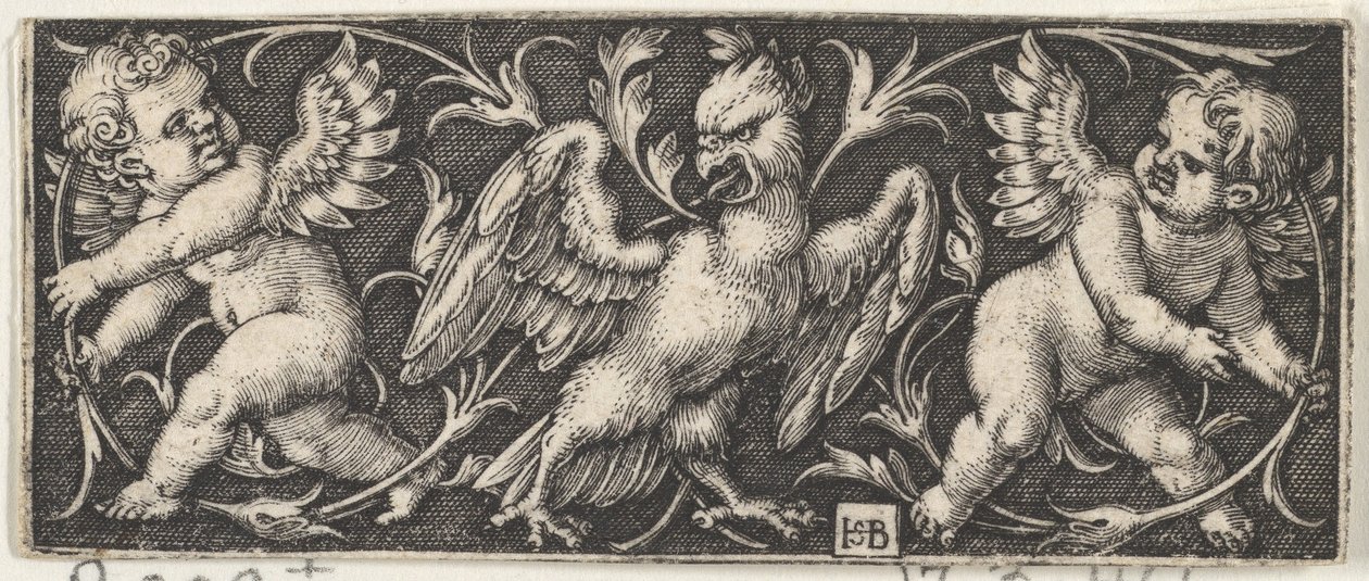 Painel horizontal com uma águia ladeada por dois gênios, 1544. de Sebald Beham