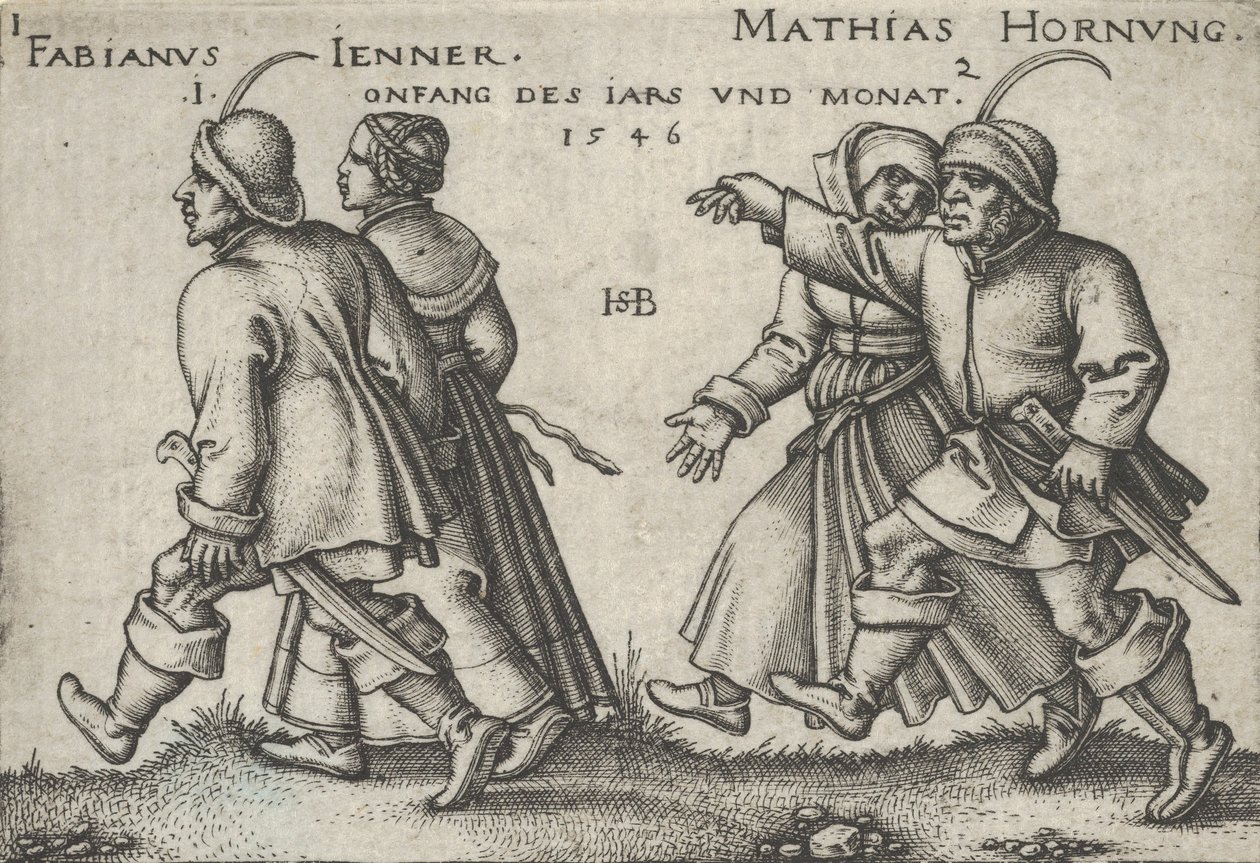 Janeiro e fevereiro, da Festa dos Camponeses ou dos Doze Meses, 1546. de Sebald Beham