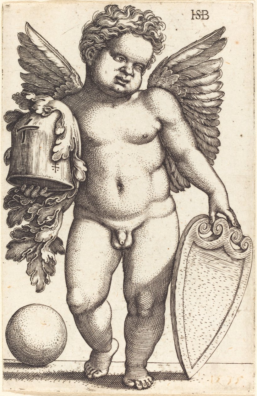 Male Genius Holding a Coat of Arms de Sebald Beham